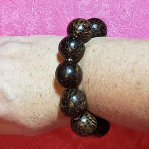 Unisex stretch brown wooden balls‎ bracelet